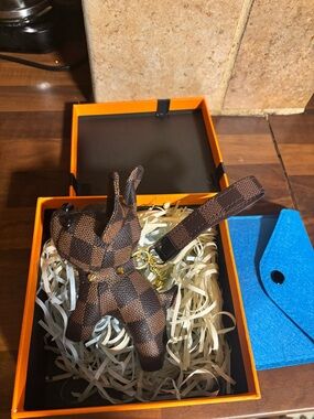 Brown Checkered Dog Keychain Bag Charm - Accessories